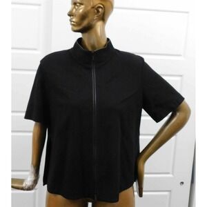 LaFayette 148 Black Stetchy Zip Front Faux Leather Trim‎ Jacket sz M
